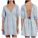 7 For All Mankind Puff Sleeve Tie Back Denim Dress Size M Photo 2