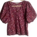Madewell V-Neck Puff Sleeve Top Batik Vine Weathered Brick Size S Cotton Praire Photo 0