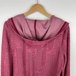 Soft Surroundings  Red‎ Pink Striped Cardigan Sz M Hooded Open Front Knit Comfort Photo 4