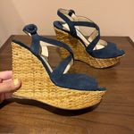 Prada Suede Crisscross Wicker Wedge Sandal - Navy Photo 4