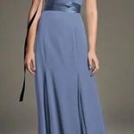 Vera Wang V-Wire Strapless Crepe Soie Chiffon Bridesmaid Dress in Steel Blue Photo 6