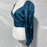 Band Of The Free New Floral Faux Wrap Long Sleeve Crop Top Deep Teal Size Medium Photo 9
