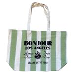 Sézane NWOT Sezane Los Angeles Green & White Stripe Canvas Tote Bag Photo 0