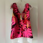 J.Crew Pink Red Tropical Leaf Print Tie Shoulder Sleeveless Top Size L NWT Photo 4