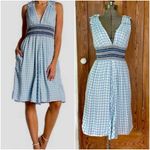 ALLEN SCHWARTZ Delilah Smocked Gingham Deep V Neck Midi Dress Photo 2
