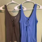 SO Set of 2  Women's Lace-Up Tank Tops - Charcoal and Cobalt Photo 0