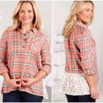 Matilda Jane Top Noble Lace Plaid Tunic Flannel Orange Blue Popover Shirt sz Sma Photo 1