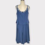 Alex Evenings Tea Length Dress Women's Petite 14P Blue Sequin Beaded Trim Photo 4