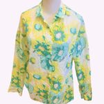 The Loft  Lightweight Semi Sheer Floral Button Down Shirt Blouse Green Yellow XS Photo 0