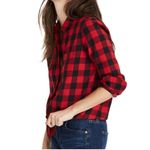 Madewell Women’s Sasha Red and Black Buffalo Check Tie Front Flannel Shirt Large Photo 3