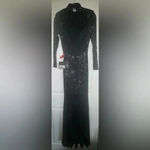 Mac Duggal  women’s SEQUIN HIGH NECK LONG SLEEVE LACE UP GOWN black 42014 sz0 NWT Photo 1