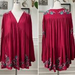 Free People  Te Amo Red Embroidered Babydoll Mini Dress Sz Large Photo 4