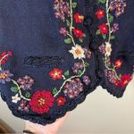Erika Vintage  Petites Boho Embroidered Floral Sweater Vest Navy Blue PM Photo 3