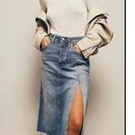 Free People  Blue Maxi denim Skirt with Side slits and frayed hem size 4 Photo 0