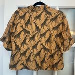 Jane and Delancey  Cropped Button-Down Shirt Blouse Giraffe Safari Size Small S Photo 2