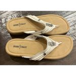 Minnetonka  Womens Size 10 Silver Beaded White Leather Sandals Flip‎ Flops Boho Photo 3