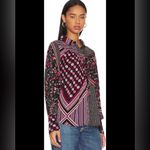 Free People  Shirt Womens Sz S Blouse Black Floral Stripe‎ Mixed Print Boho  NWT Photo 3