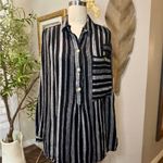 We The Free  Women's Black Gray Linen Blend Summer Breeze Stripe Popover Small Photo 1
