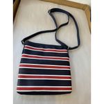 Tommy Hilfiger TOMMY HILFIGER Blue White Red Striped Round Logo VINYL CROSSBODY Purse HAND BAG Photo 6