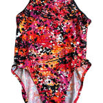 Nike  Women’s Size 14 One Piece Swimsuit Red Orange Abstract Open Back Sporty‎ Photo 0
