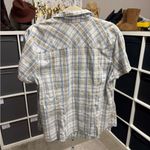 Venezia Vintage Plaid Short Tie Sleeve Pearl Snap Shirt Blue Size 14 Photo 1