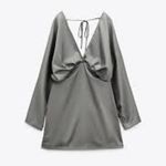 ZARA  batwing ruched draped contrasting satin long sleeve mini dress Photo 4
