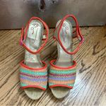 Poetic License | Chevron Woven Open Toe Wooden Heels Size 9 Orange Photo 3