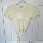Bershka NWT  Fuzzy 90’s Pastel Yellow Knit Tie crop top MEDIUM Photo 0
