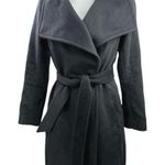 Reiss  Womens Leah Black Wool Longline Belted Tie Over Coat Wrap Trench Coat Sz 2 Photo 0