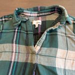 Sonoma  Womens Flannel Plaid Shirt Top Collared‎ Green Purple Long Sleeve PL Photo 1