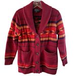 Pendleton Red Starburst Stripe Southwest Merino Wool Cardigan Sweater Size PM Photo 1