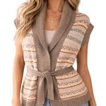 The Limited  Sweater Vest Womens S Tan Pink Fair Isle Open Front Belted Cardigan Photo 0