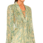 Rag and Bone  Sachi Pleated Floral Print Sheer Blouse Sage Green Small Photo 0