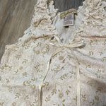 Vintage Y2K Dainty Floral Ribbon Baby Cinch Blouse Cream Large Bella Coquette Green Photo 3