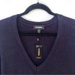 EXPRESS NEW Navy Blue Ruffle Sleeve V Neck Knit Sweater Oversized Photo 3
