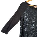 Ann Taylor LOFT Sequin Cotton Sweater in Charcoal Gray 3/4 Sleeves Boat Neck, Size Medium Photo 5