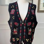 Vintage 90s Cleo Black Velveteen Embroidered Christmas Vest Bell Zipper Pull XL Photo 0