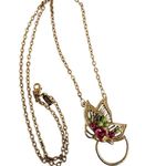 1928 Jewelry Floral Butterfly Pendant Necklace with Ring Holder Loop Photo 2