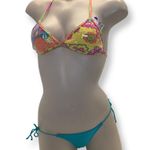 Recco Size Medium Brazilian Floral Yellow and Teal Side Tie Bikini Set. New Photo 0