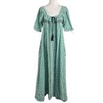 Free People  Bohemian Embroidered Gingham Seersucker Cass Maxi Dress Green Medium Photo 6