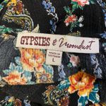 Gypsies & Moondust  Cold Shoulder Top Womens Size L Black‎ Floral Photo 1
