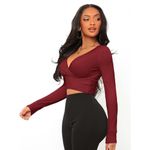 Smart & Sexy Women's Medium Long Sleeve Burgundy Crop Top with Surplice Neck, Wrap NWT​​​​ Photo 1