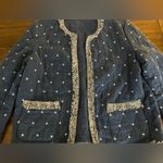 J. McLaughlin  Blue Quilted Jacket with Cream Fringe Accents Photo 1