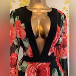 Red Flower Print Floor Length Dress Black Size M Photo 4