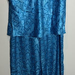 Morgan Taylor  Intimates Pajama Set Women’s Small Blue Satin Snakeskin Pants/Tank Photo 0