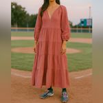 ALC Frank A.L.C Salmon Pink Metallic Long Sleeve Maxi Dress Photo 8