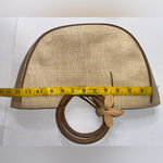 White House | Black Market  Tan‎ Handbag Basket Bag Crescent Basket Flower Appliqué Photo 3