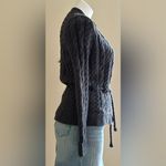 Willi Smith Gray Knit Cable Cardigan No Buttons with Belt 100% Cotton SZ S Photo 4