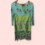 London Times Cute flowy aqua green super paisley jersey knit dress 3/4 sleeve coastal stretch Photo 1