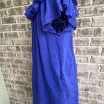 Ya Da Tunic Dress Top Small Blue Ruffled Neckline Lined Cotton Silk Dolm… Photo 2